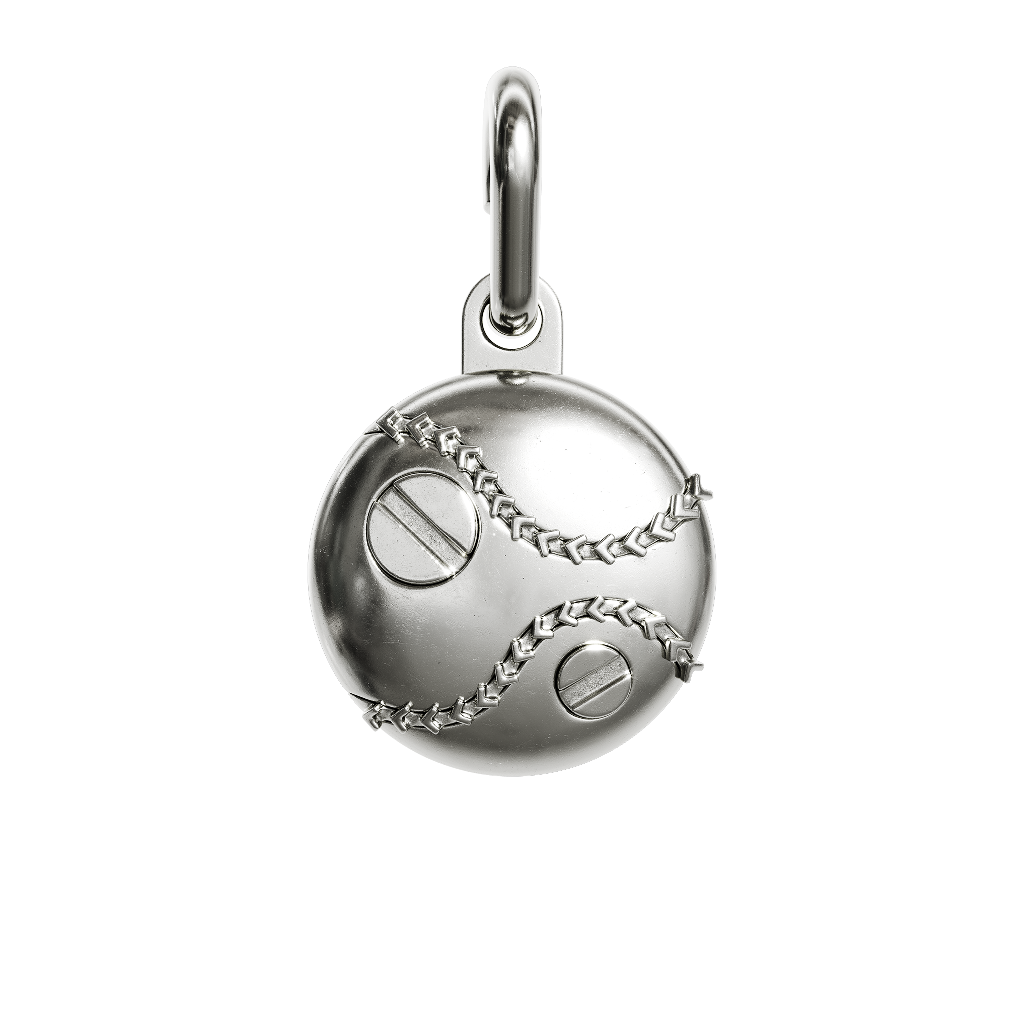 A detail of Baseball Pendant in Silver